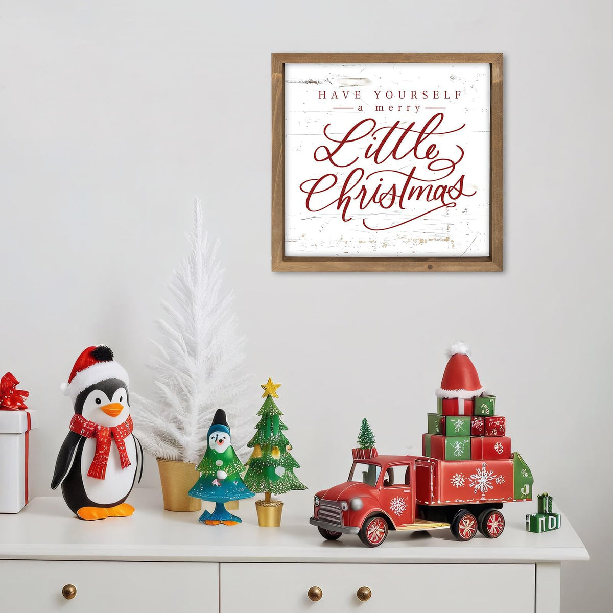 flangairy Have Yourself A Merry Little Christmas Sign, 11.8 Inch Wooden Xmas Wall Decor Art, Holiday Decorative Signage Table Shelf Mantel Bedroom Bathroom Rustic Farmhouse Decorations for Home Office