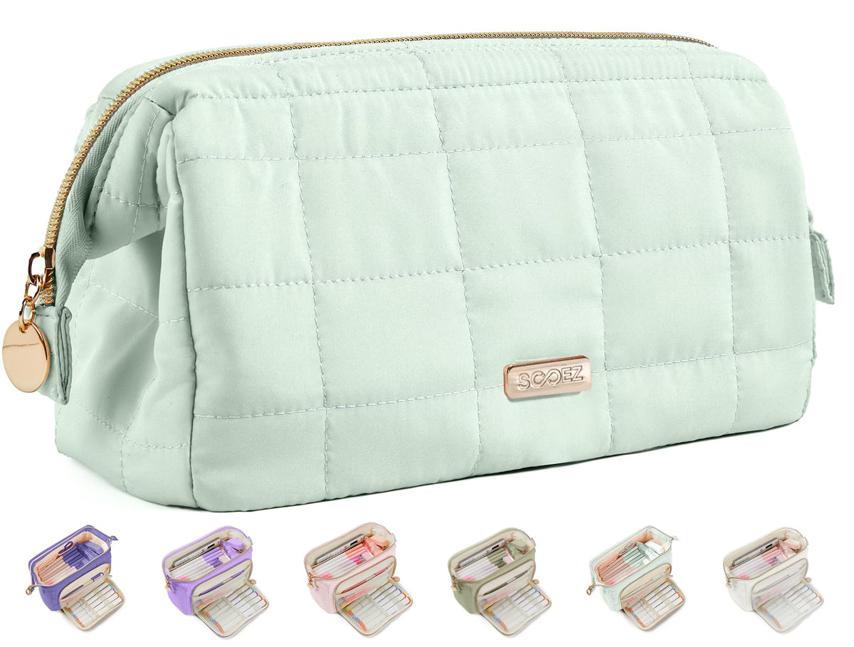 Sooez Large Pencil Case Pouch, Soft Pencil Bag with Zipper, Pen Bag Wide Opening, School Supplies Cute Pencil Case for Girls Boy Men Women, Soft Green