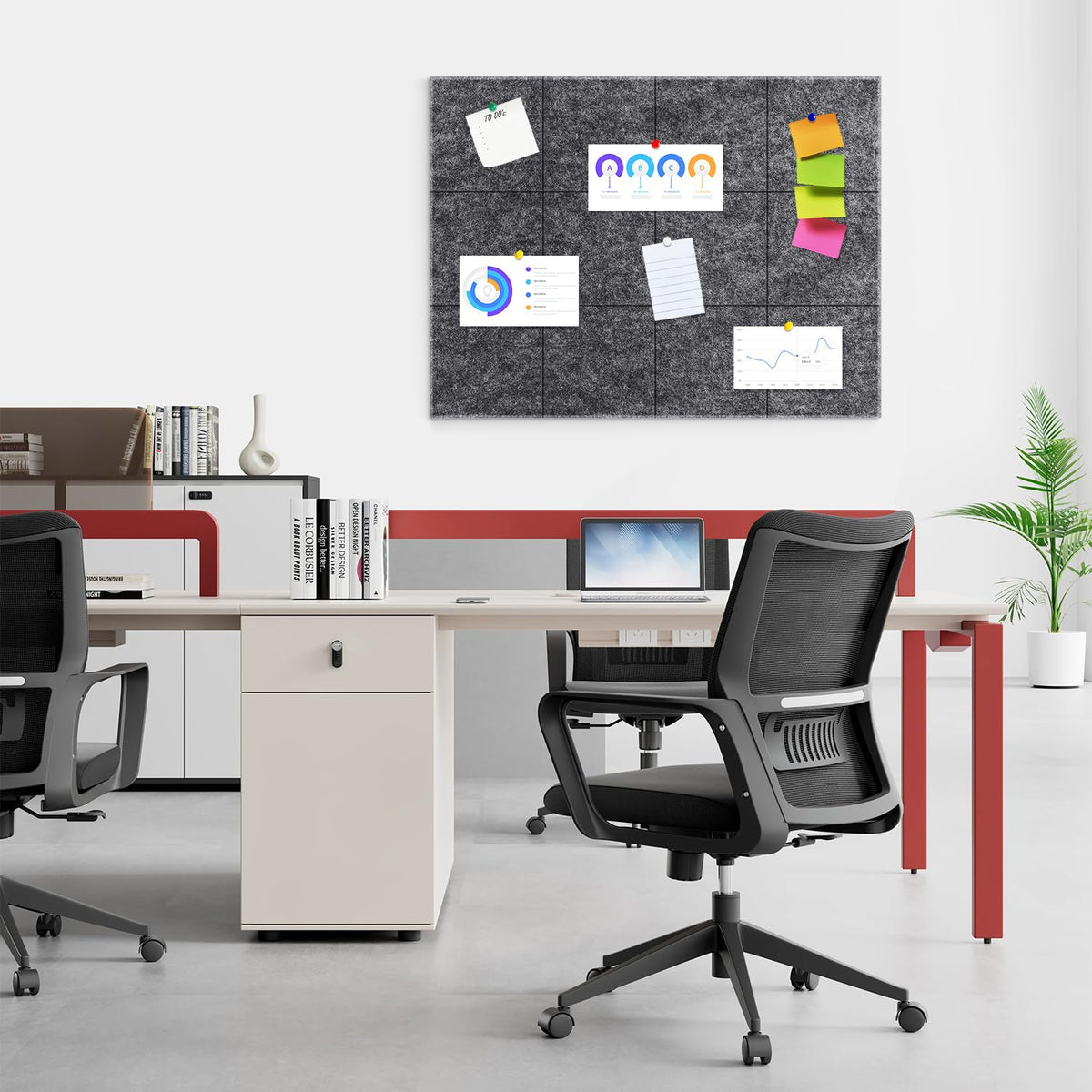 Large Cork Board for Walls 48"x36" |Cork Board Alternative| 12 Pack Felt Wall Tiles| Dark Gray Bulletin Board with Removable Adhesive | Cork Boards Pinboard for Office Home Classroom，Dark Gray