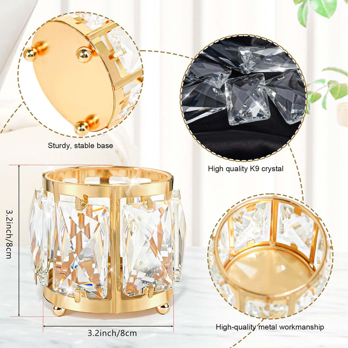Kolnlala 6pcs Tabletop Tealight Crystal Candle holders3.5''x3.5'' Class Votive Holder Home Decoration,Table centerpieces/Wedding Decor,Gorgeous Gift,Tabletop/Centerpiece Votive Holder (French Gold)