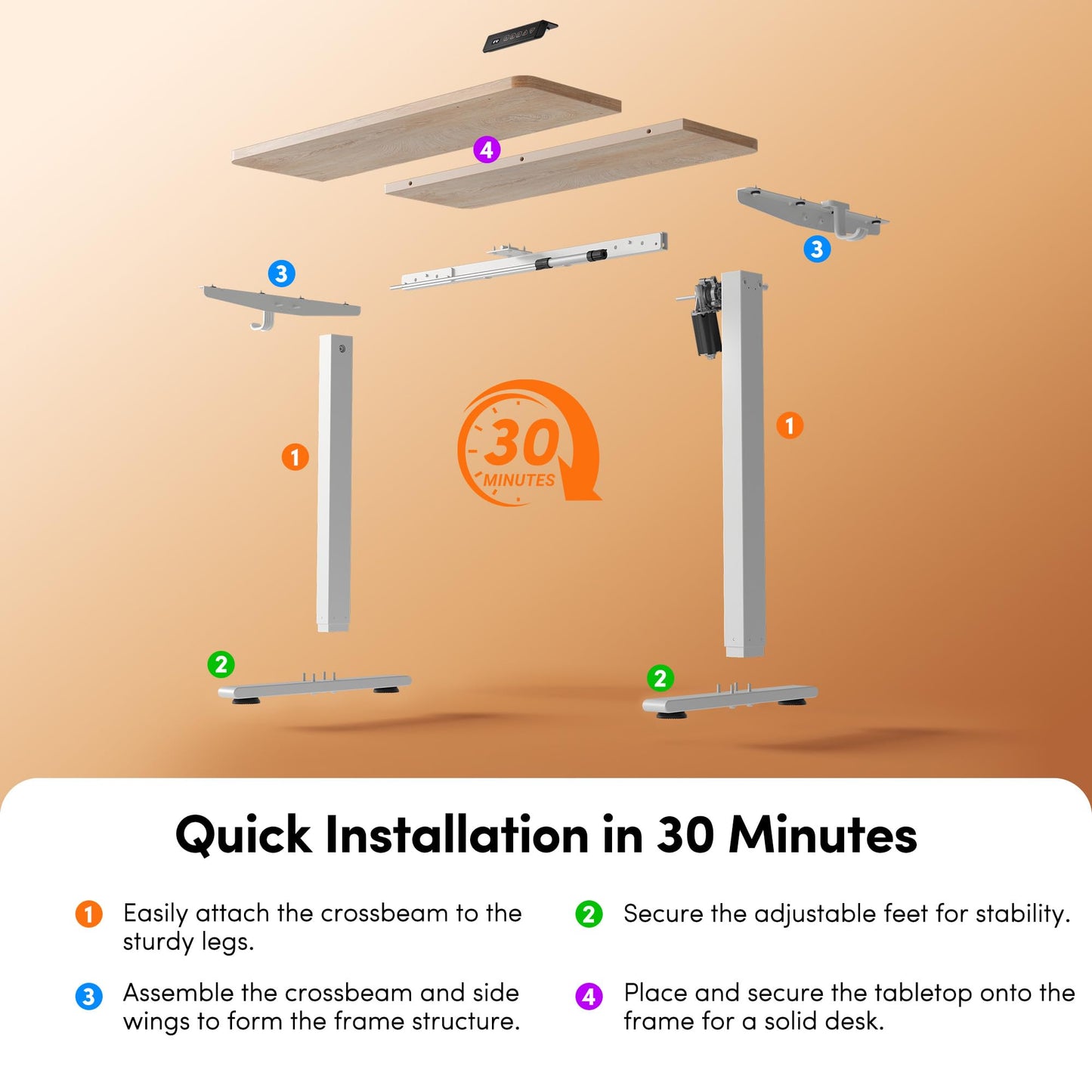 Cubiker Standing Desk, 32" Small Sit Stand Home Office Desk, Electric Stand up Desk, Adjustable Desk with Splice Board, White Frame/Maple Top