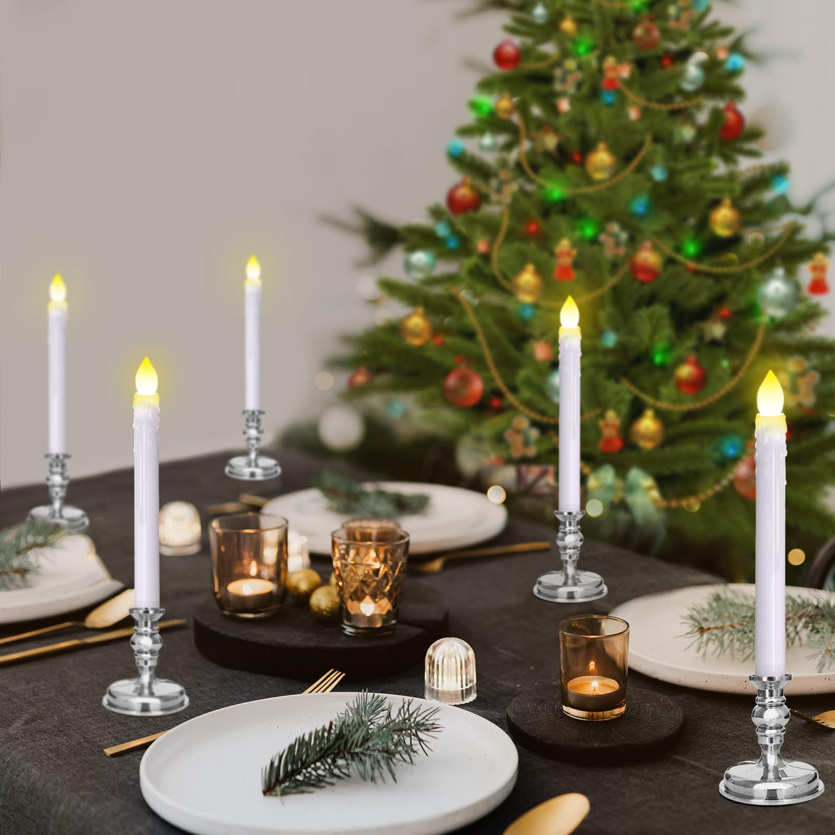 Flameless Candles 10 Pack Battery Operated Window Candles with Drip Texture,Remote Timer,10 Removable Candle Holders,10 Suction Cups,20 AAA Batteries for Home Decor Christmas Wedding (Sliver)
