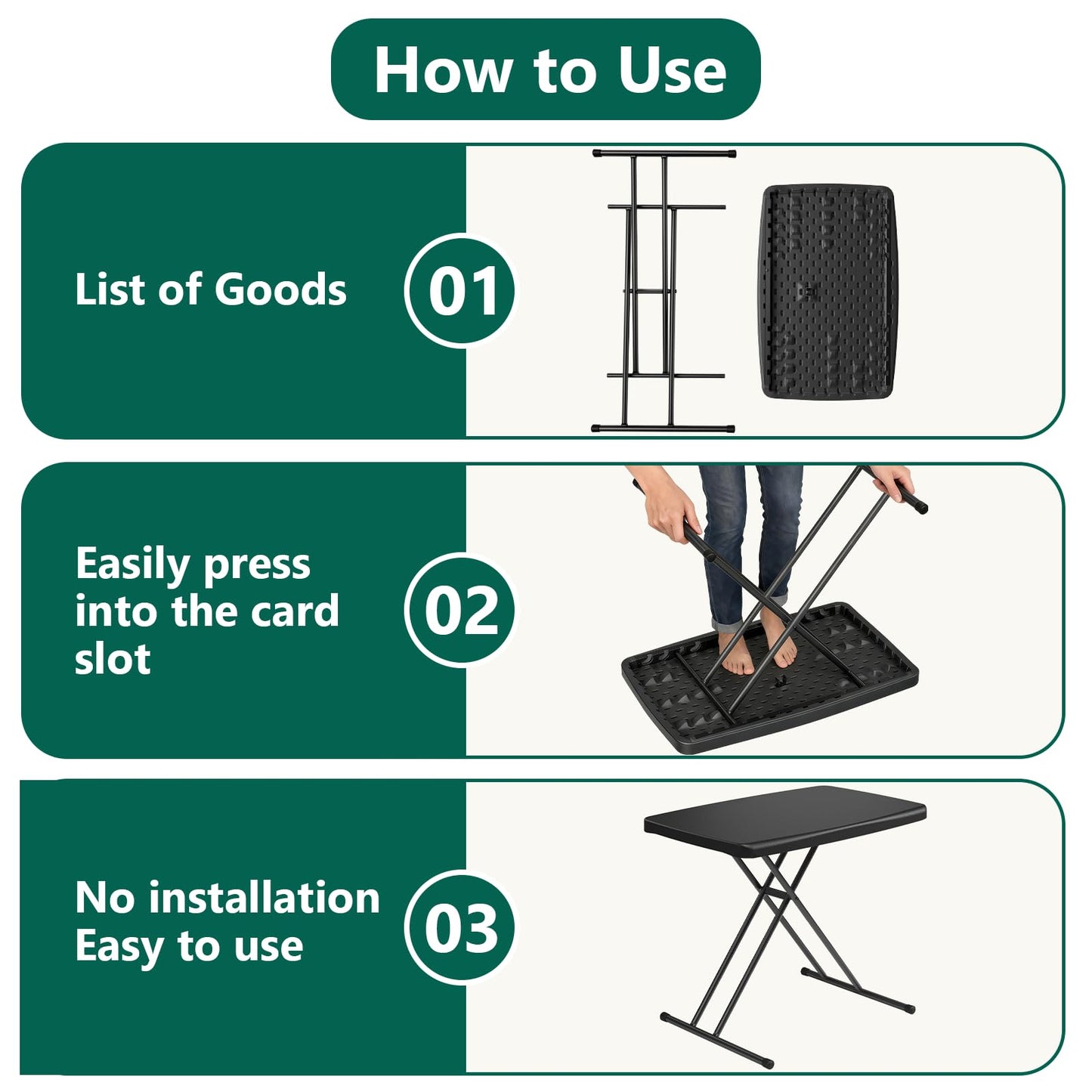 MAKE CHANGES Folding Table 30 Inch - Small Desk Adjustable Height TV Tray for Laptop, Couch, Camping - Heavy Duty Utility Foldable Table for Small Spaces, No Assembly Required, Black Granite