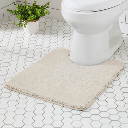 MINIDEAR Toilet Rugs 24x20 - U Shaped Beige Thick Memory Foam Contour Rugs,Ultra Soft & Plush Fluffy, Non-Slip, Quick Dry, Absorbent Washable Floor Microfiber Mat for Home Decor Accessories
