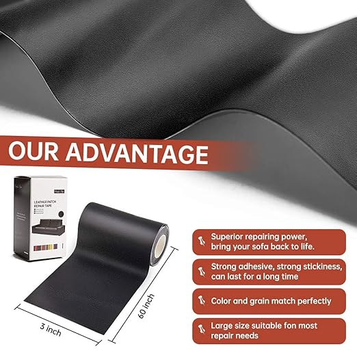Cindy's Tape Leather Repair Patch Tape Kit Black 3 x 60 inch Self Adhesive