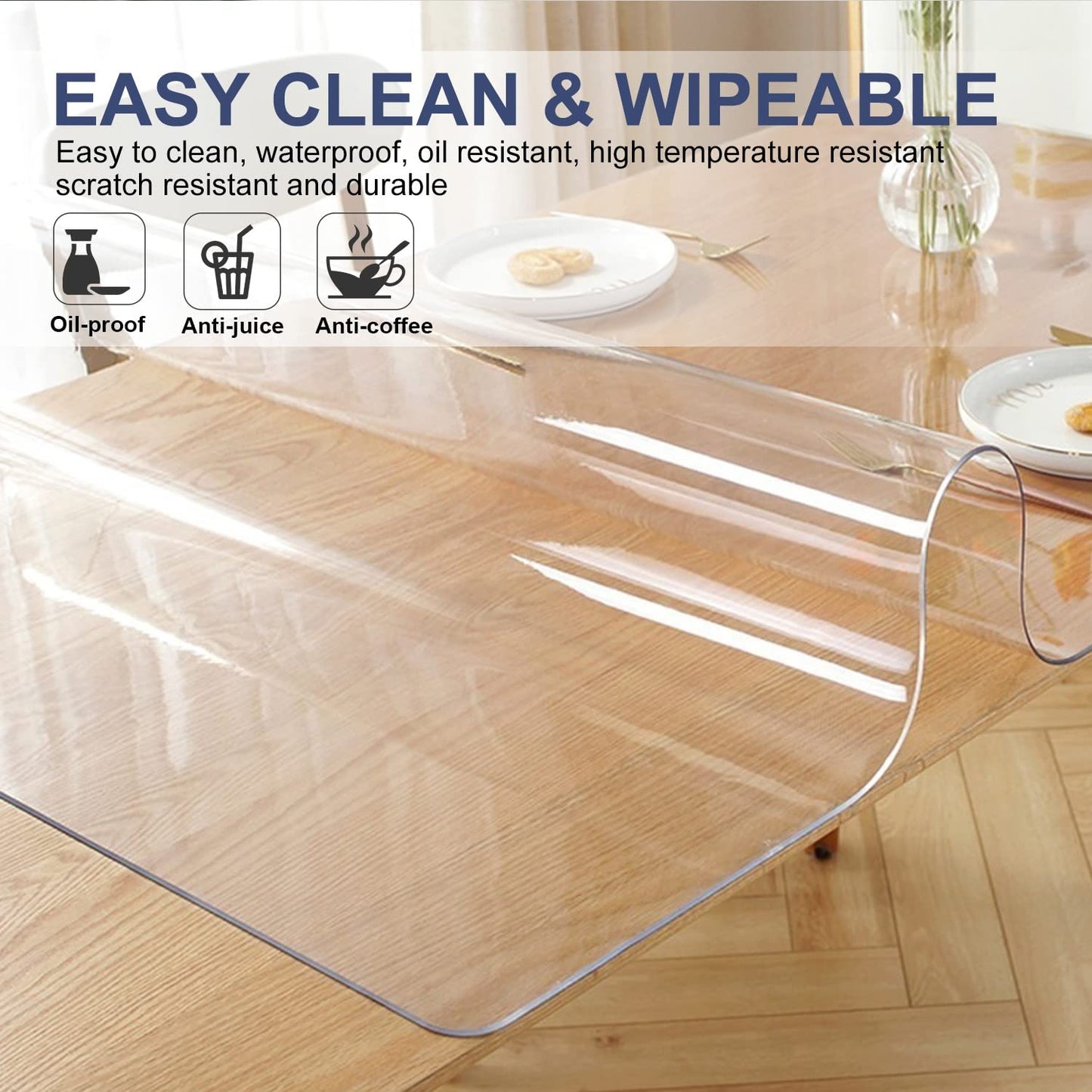 XEANGOUN 14x24 Inch Clear Table Protector Plastic PVC Desk Protector Tablecloth Cover Office Desk Pad Mat Wood Furniture Glass Dining Tabletop Countertop Protection Waterproof Rectangular