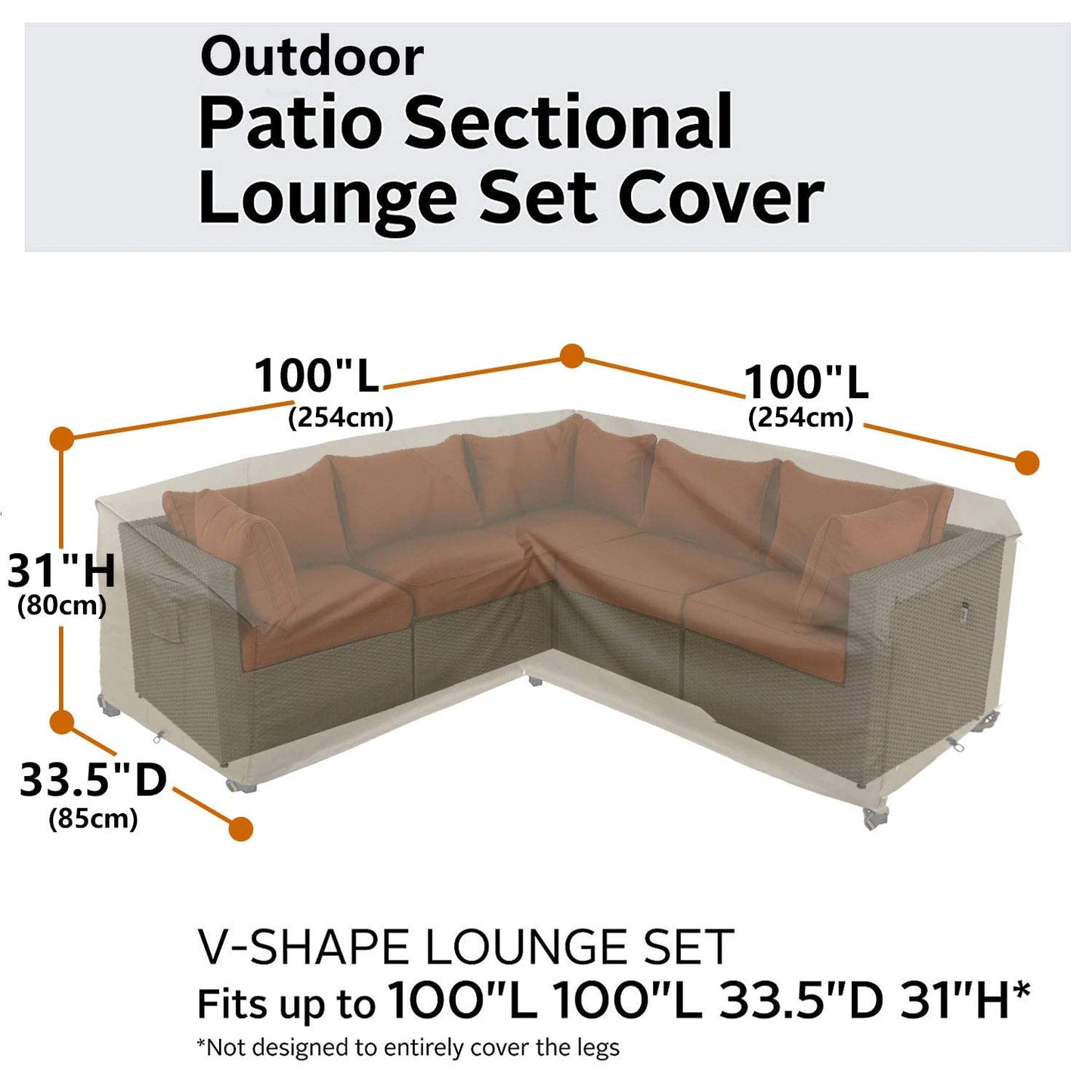 Flexiyard Heavy Duty Outdoor Sectional Sofa Cover - 100"X100" Waterproof 600D Patio Couch Cover for V-Shaped Lawn Patio Furniture