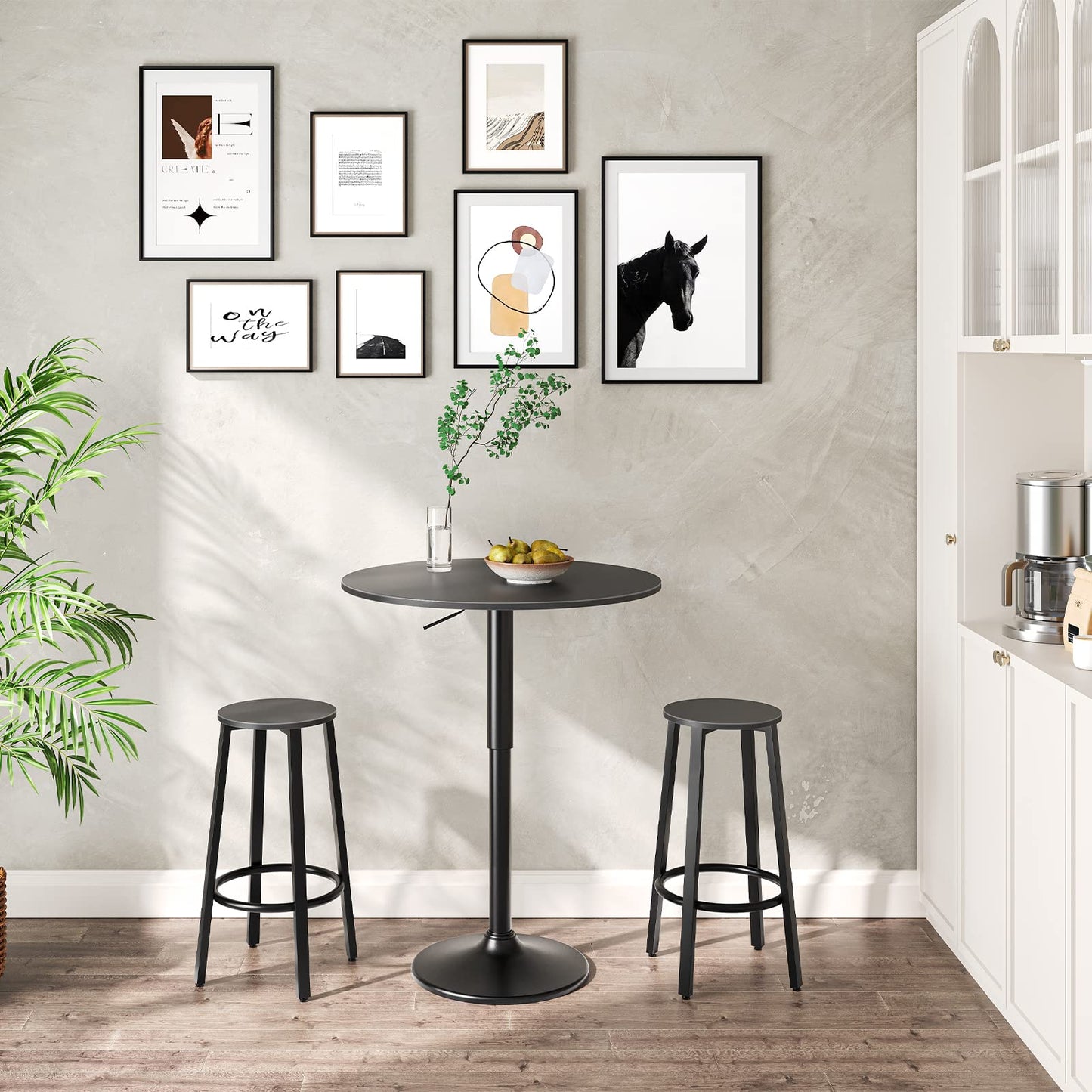 HOOBRO Bar Table, Height-Adjustable Round Pub Table 27-35.4 Inches, Cocktail Table with Sturdy Base, Modern Style, Easy to Assemble, Suitable for Small Space, Black BK58BT01G1