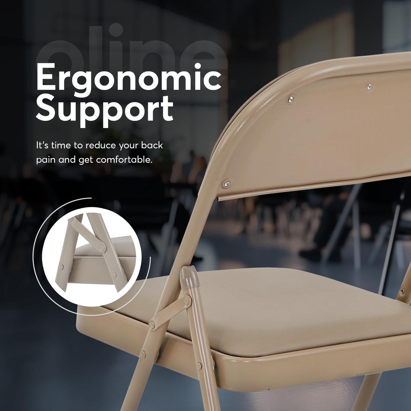 Oline Vinyl Folding Chairs, Padded Vinyl Cushion Chairs with Durable Metal Frame, Indoor Outdoor Stackable Foldable Guest Chairs for Office Wedding Kitchen Dining, 330lb Capacity (Khaki, 6 Pack)