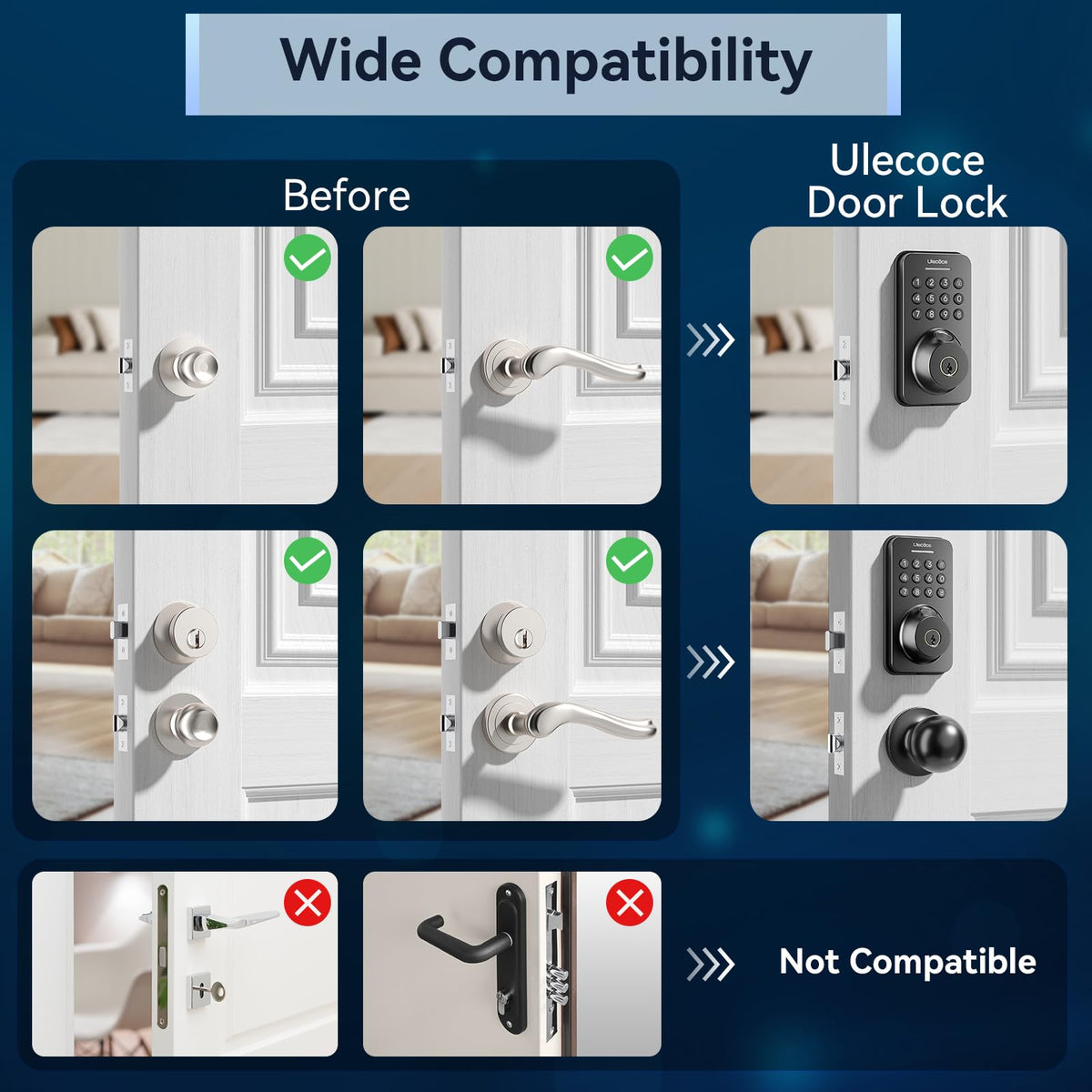 Ulecoce Fingerprint Keypad Deadbolt with Handle Set, Keyless Entry Door Lock, Door Locks for Front Door Lock Set, App Control, Auto Locking, Easy to Install, Matte Black