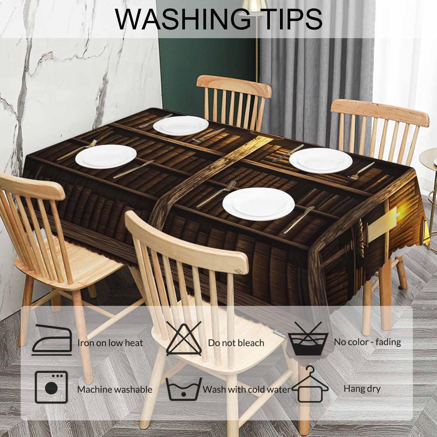 Beabes Table Cloth Book Shelf, Mysterious Candle Library Bookshelf Farmhouse Tablecloth Soft Table Cover for Kitchen Dinning Tabletop Decoration, 52x70 Inch Fitted Tablecloth
