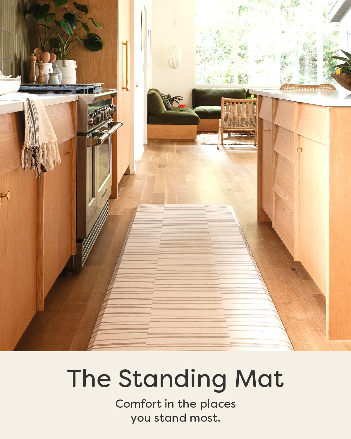 House of Noa Nama Standing Mat – Anti-Fatigue Kitchen Mats for Floor, Cushioned & Non-Slip Comfort Mat for Standing, Thick Foam Anti-Fatigue Mat for Kitchen & Workspaces, Nara Stripe Natural 30" x 72"