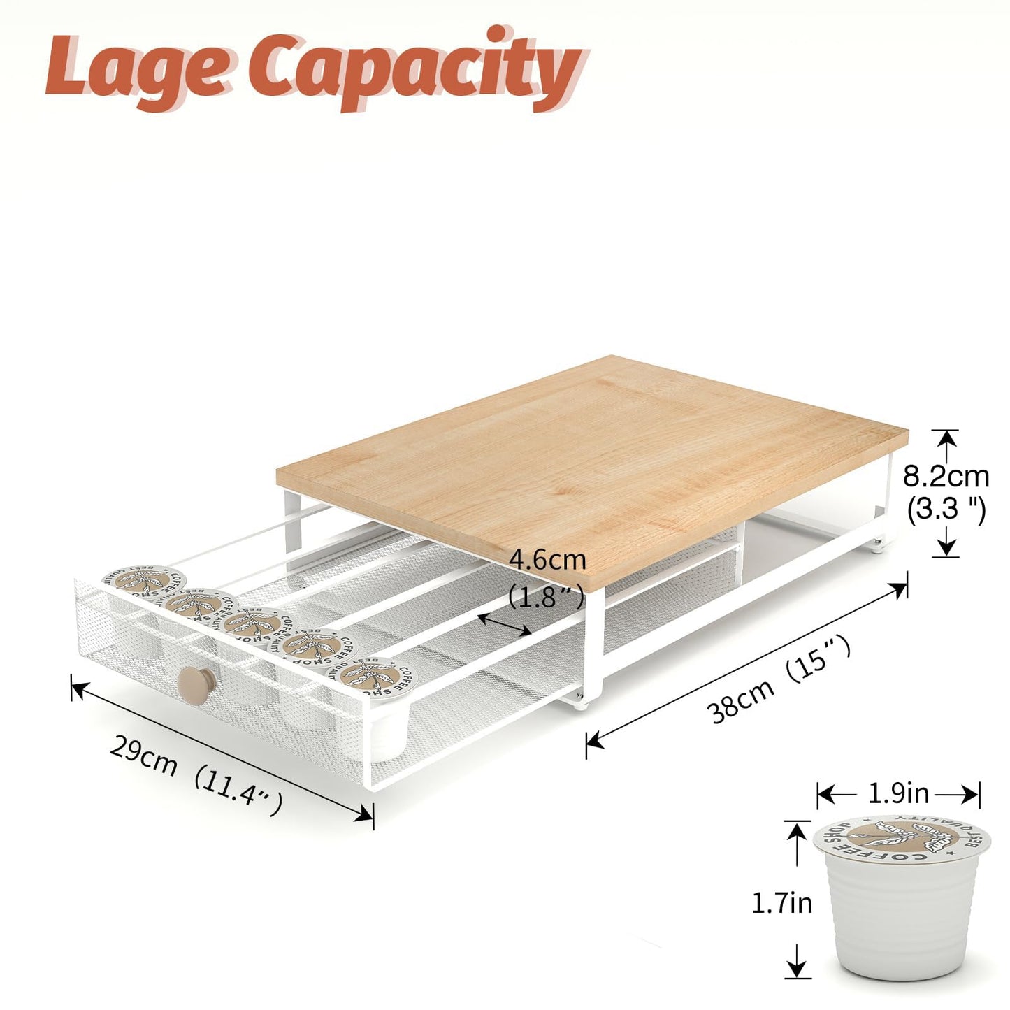Sedegn Coffee Pod Holder Counter Coffee Vertuo Capsules Storage Organizer with Sliding Drawer Compatible For 35 K-Cup Pods No Assembly Needed Natural Colour