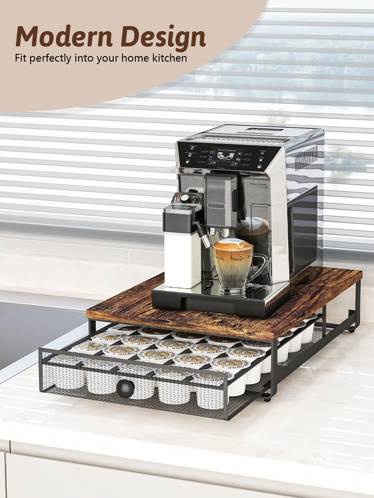 Sedegn Coffee Pod Holder Counter Coffee Vertuo Capsules Storage Organizer with Sliding Drawer Compatible For 35 K-Cup Pods No Assembly Needed Rustic Brown