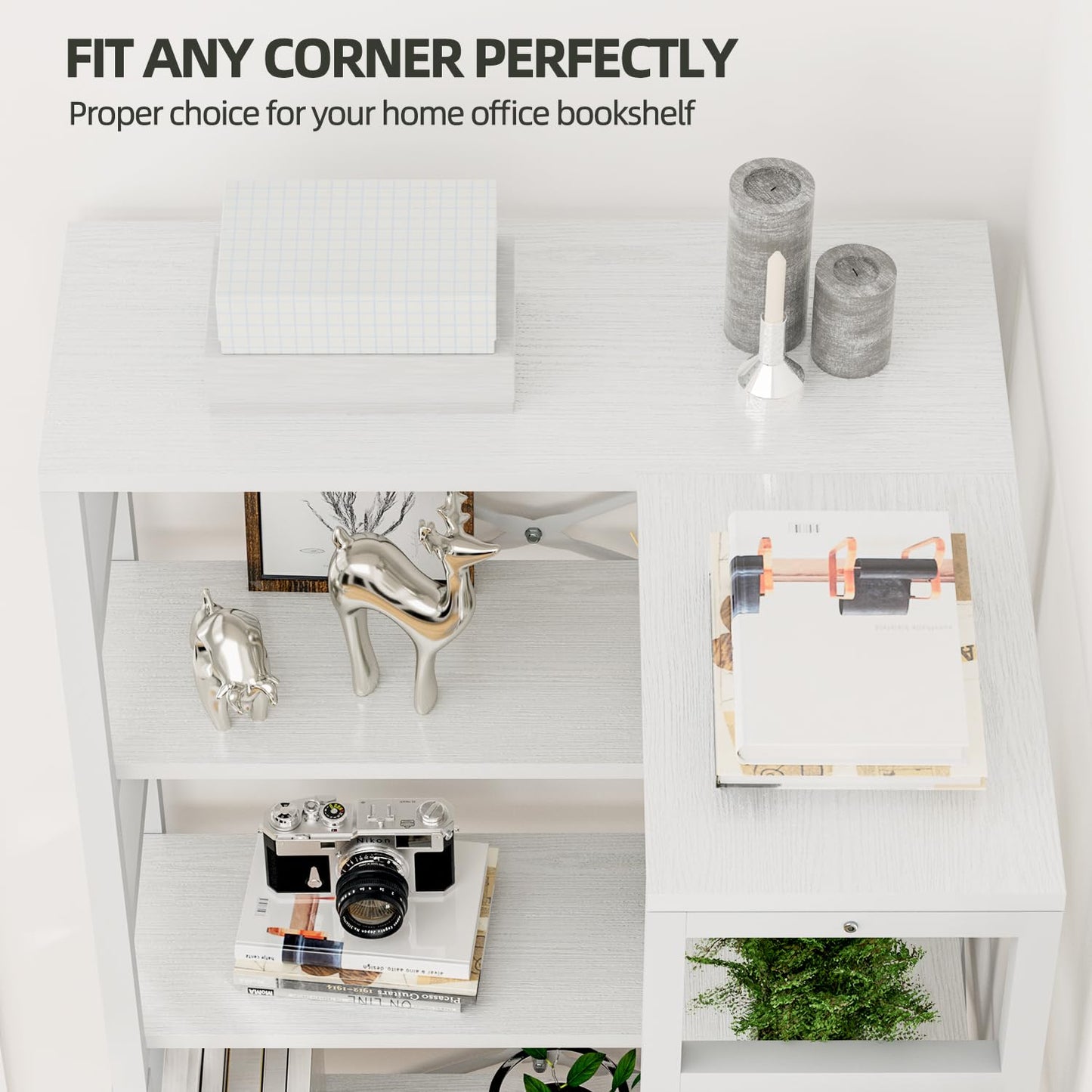 NUMENN 5 Tier Corner Bookshelf, Modern Corner Bookcase, Large Open Shelf Bookcase, Tall Bookshelves Storage Display Rack for Bedroom, Living Room and Home Office, White
