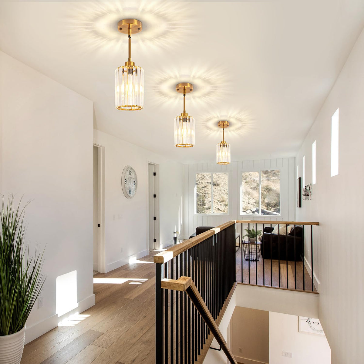 3 Pack Brushed Gold Pendant Lights Kitchen Island, Modern Crystal Kitchen Pendant Lighting Over Island Dining Room Light Fixtures Adjustable Hanging Pendant Light for Bathroom Hallway Foyer Bedroom