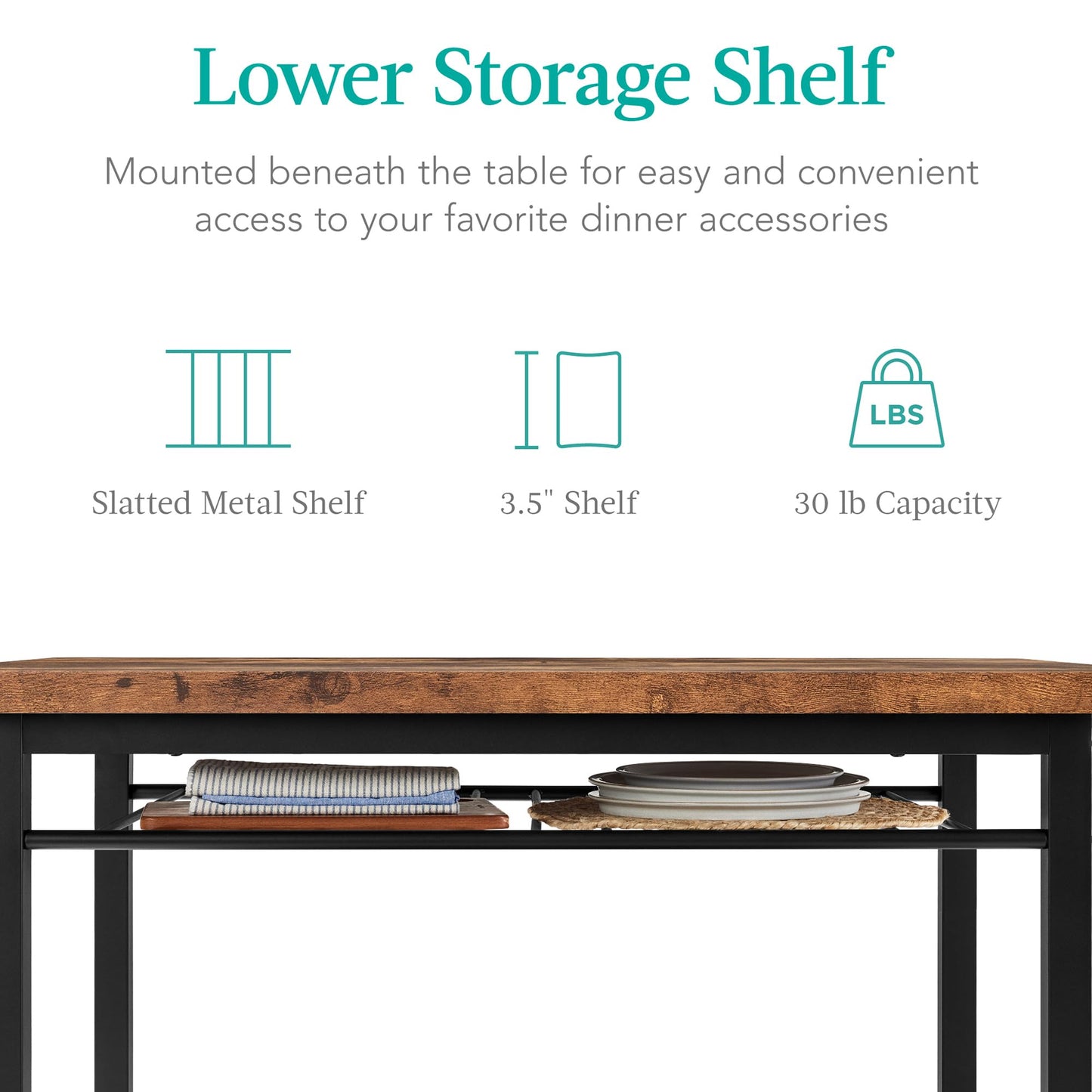 Best Choice Products 5-Piece Modern Dining Set W/Steel Frame, Space Saving Rectangular Kitchen Table W/ 4 Matching Chairs & Storage Rack for Apartments, Kitchens & Dining Rooms - Medium Brown/Black
