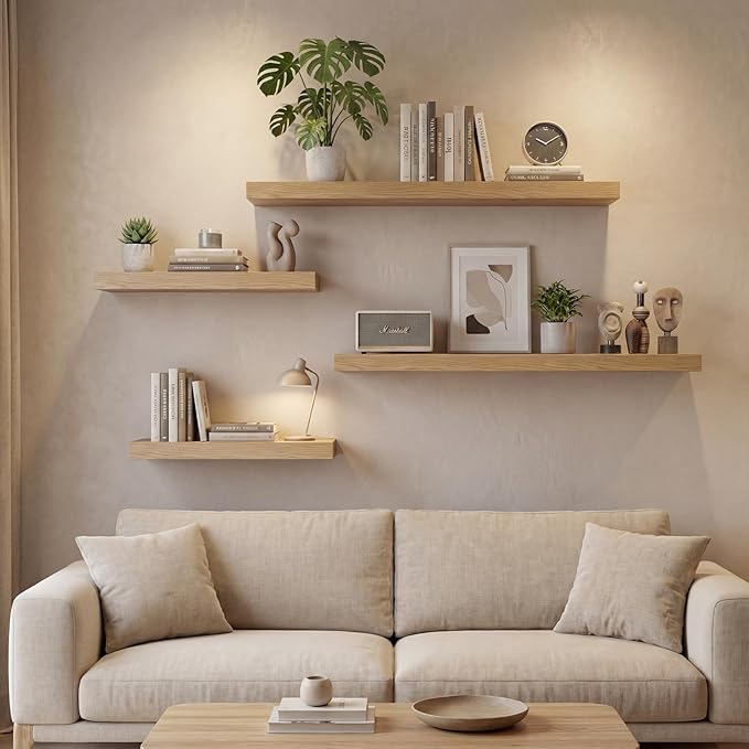 Oak Floating Shelves Set of 2，35.43in Wall Mounted Display Ledge Shelves