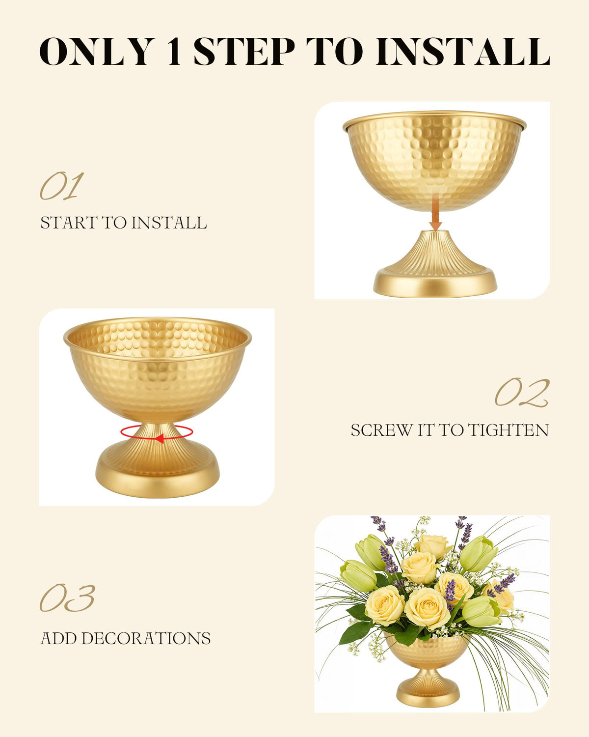 AURABEE Gold Compote Vase Set of 4, Pedestal Gold Vases for Centerpieces Metal Urn Flower Pot Vase Pack, Electroplated Rust-Proof Compote Pedestal Vases for Wedding Centerpieces- 5.9 Inches