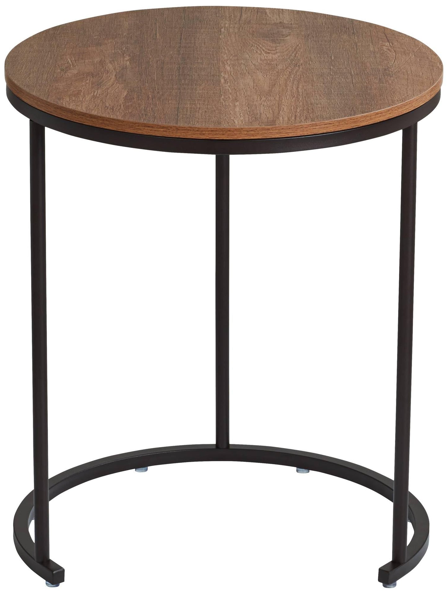 Studio 55D Santa Maria Modern Industrial Set of 2 Small Walnut Round Circle Oval Nesting Wood Black Metal Frame Accent Coffee Couch Side End Tables Living Room Decor Furniture Bedroom Home Office