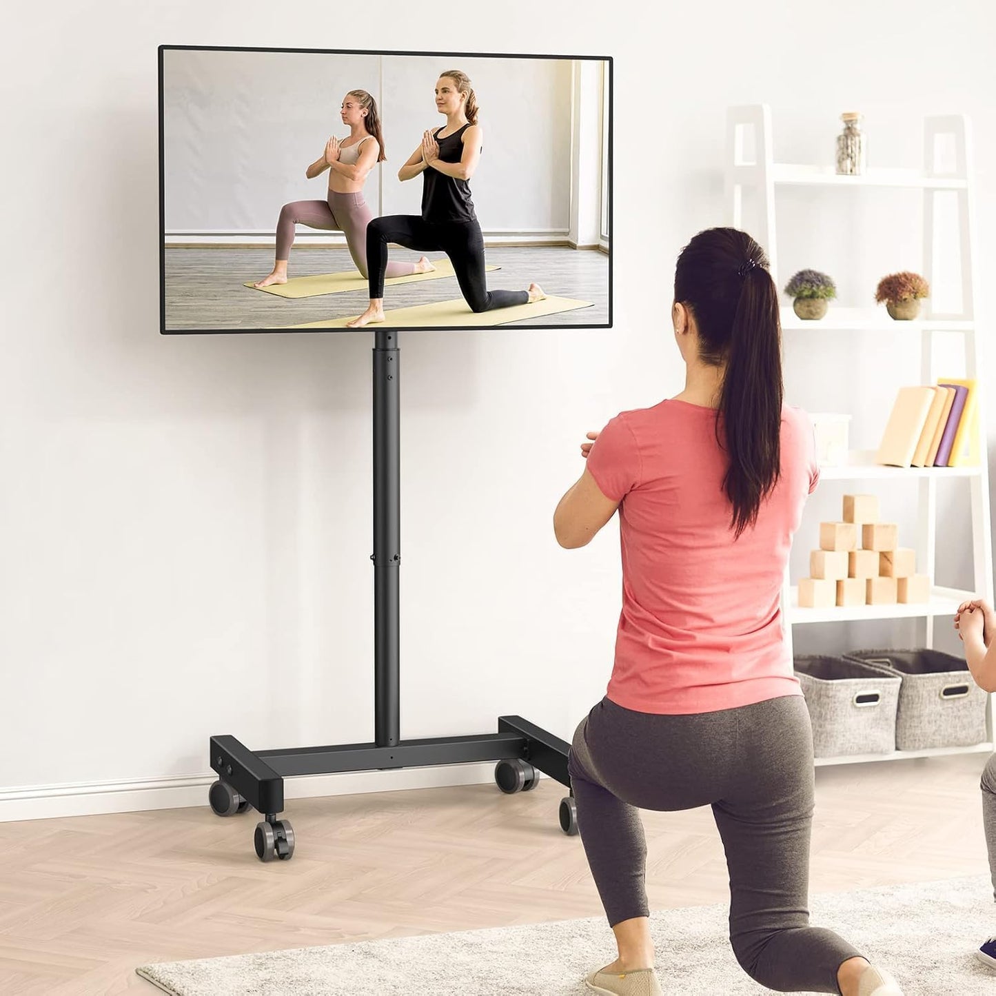 Perlegear Rolling TV Stand, Mobile TV Stand on Wheels for 13-50 inch TVs with Height Adjustment & 30° Tilt, Portable TV Cart with Wheels Holds 44lbs, Max VESA 200x200mm