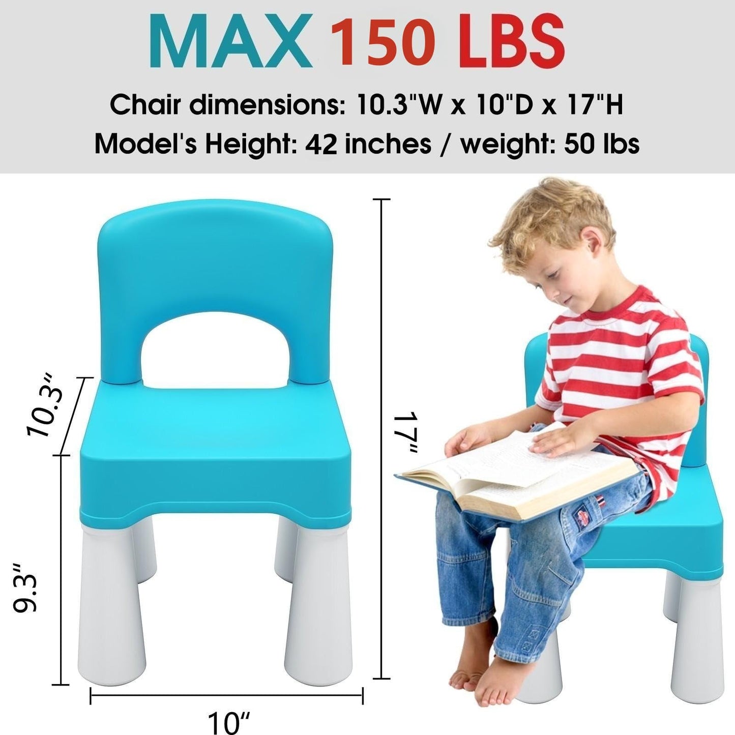 burgkidz Toddler Chair for Kids Ages 2-4, Plastic Kids Chair with 9.3" Seat Height, Lightweight & Durable, Easy-Clean for Indoor/Outdoor Use, Favorite Calming Blue for Boys Girls