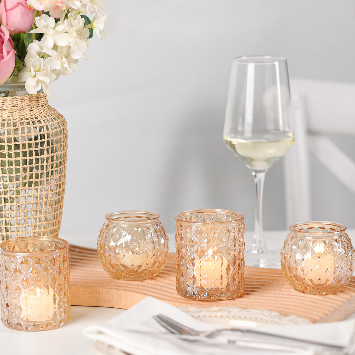 DARJEN Gold Votive Candle Holders- 10Pcs Glass Tealight Candle Holder, Size Upgrade Design for Home Decor, Elegant Candle Holder for Party & Dinner Table Centerpieces, Living Room Decor Gifts