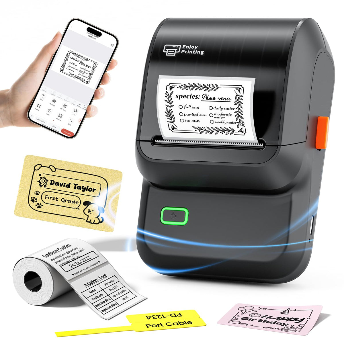 Ponek Label Maker Machine with Tape, M100 Address Barcode Label Printer, Versatile App 4000 Icons and 300 Fonts, Industrial Label Makers for Small Business, Office, Home, School, Safety Label Makers