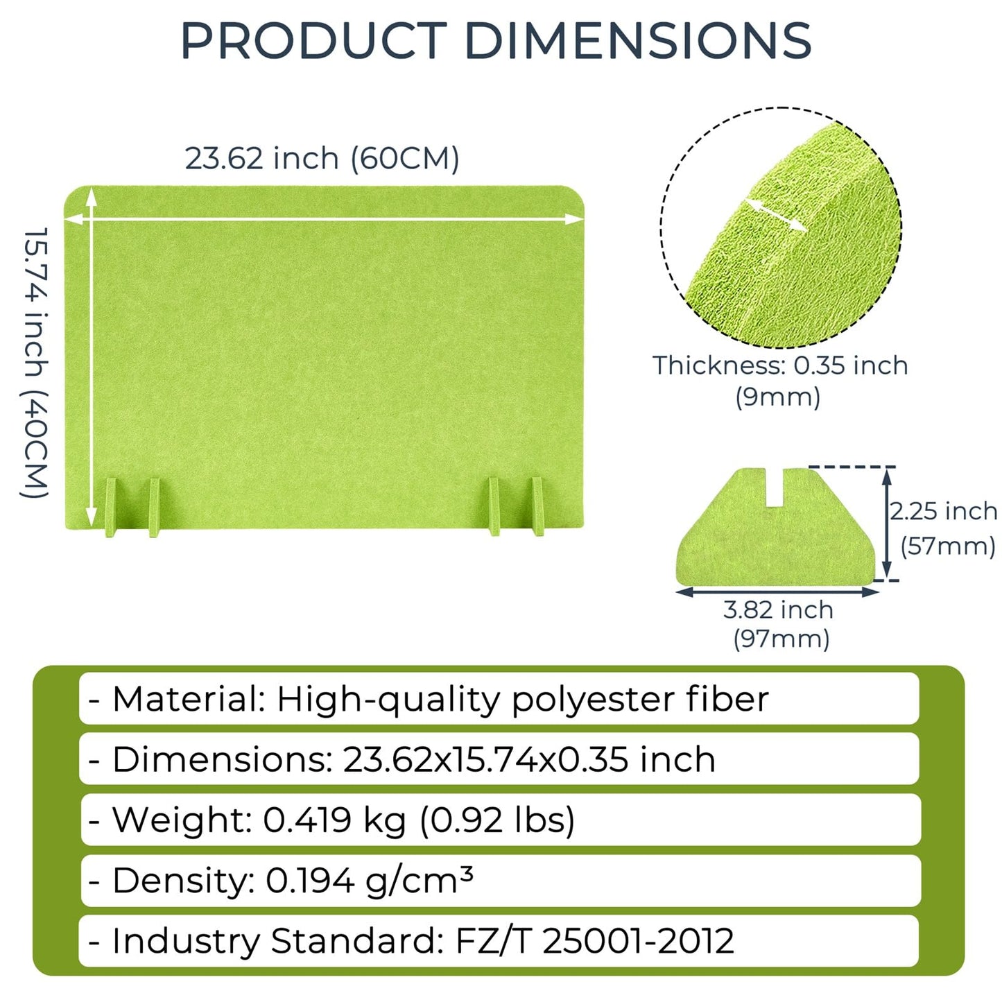 Vandebiao Portable Desk Divider Privacy Partition Panel (2 Pack) - 24" x 16" Freestanding Workstation Office Privacy Barrier for Enhanced Focus at Home, School or Office - Green