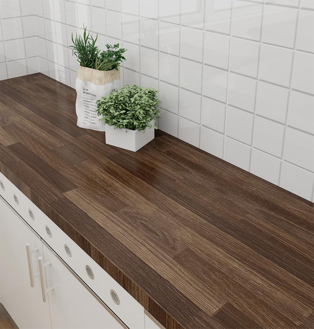 Dark Brown Butcher Block Contact Paper Peel and Stick Kitchen Countertop Wallpaper Shelf Liner Roll for Bathroom Counter Table Laundry Room Wall Decor 15.7x117 Inches