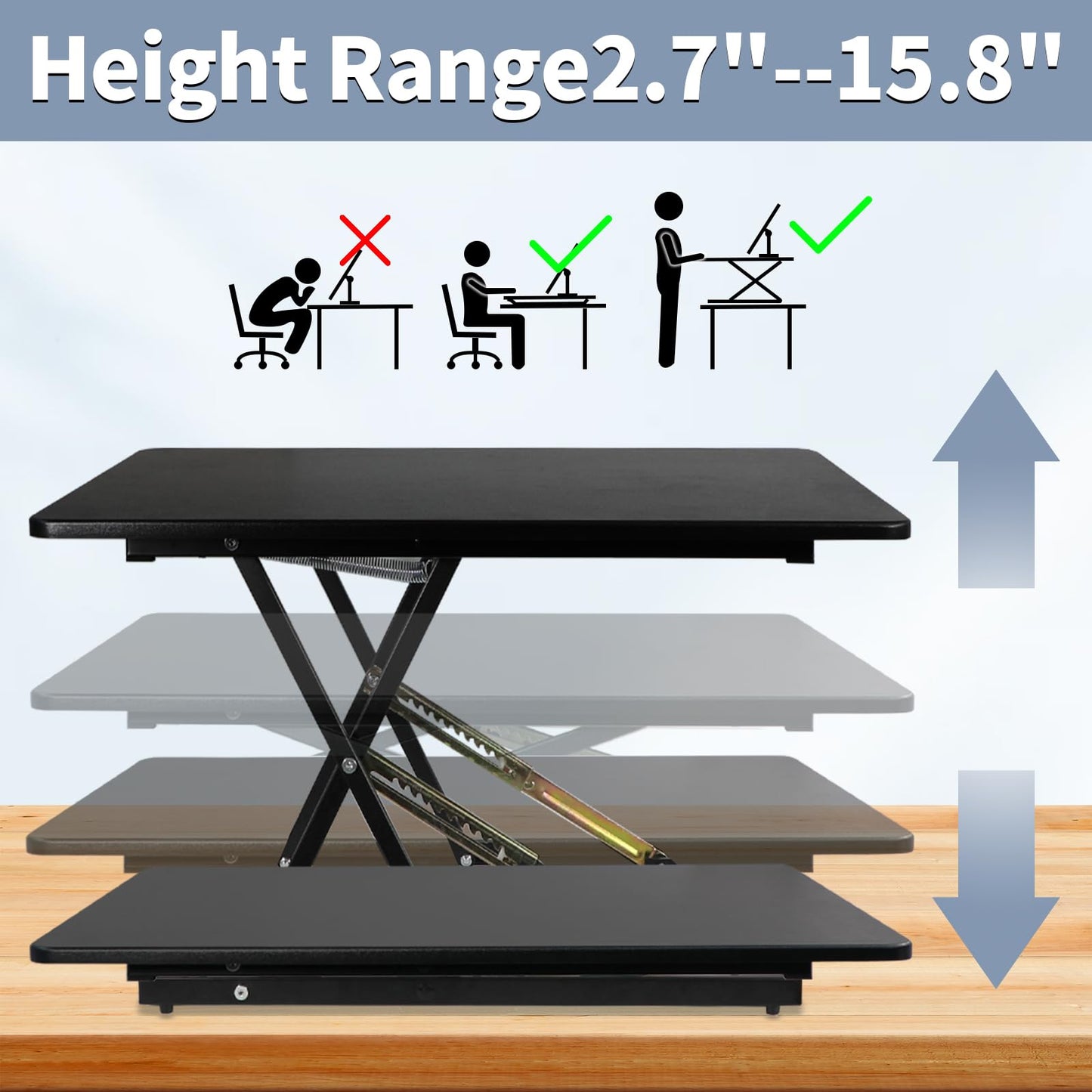 STANDNEE 32in Desk Riser for Standing or Sitting, Large Standing Desk Converter, Height Adjustable Sit Stand Desk Converter, Fully Assembled Monitor Laptop Riser Workstation for Home Office, Black