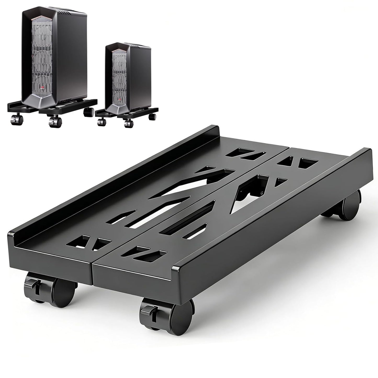 Hmseng Pc Stand for Floor, Adjustable Computer Tower Stand for Carpet,Mobile CPU Stand with 4 Rolling Caster Wheels, PC Tower Stand Fits Most PC Under Desk-D-Black