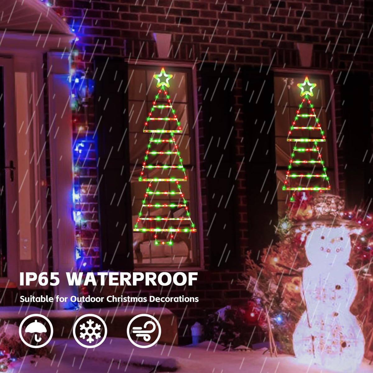 PUHONG (New) Christmas Ladder Lights, 4.6ft Christmas Decorations with Star Topper, Xmas Hanging Ornament with 8 Light Modes, LED Indoor String Lights for Doors, Walls and Windows - Red&Green