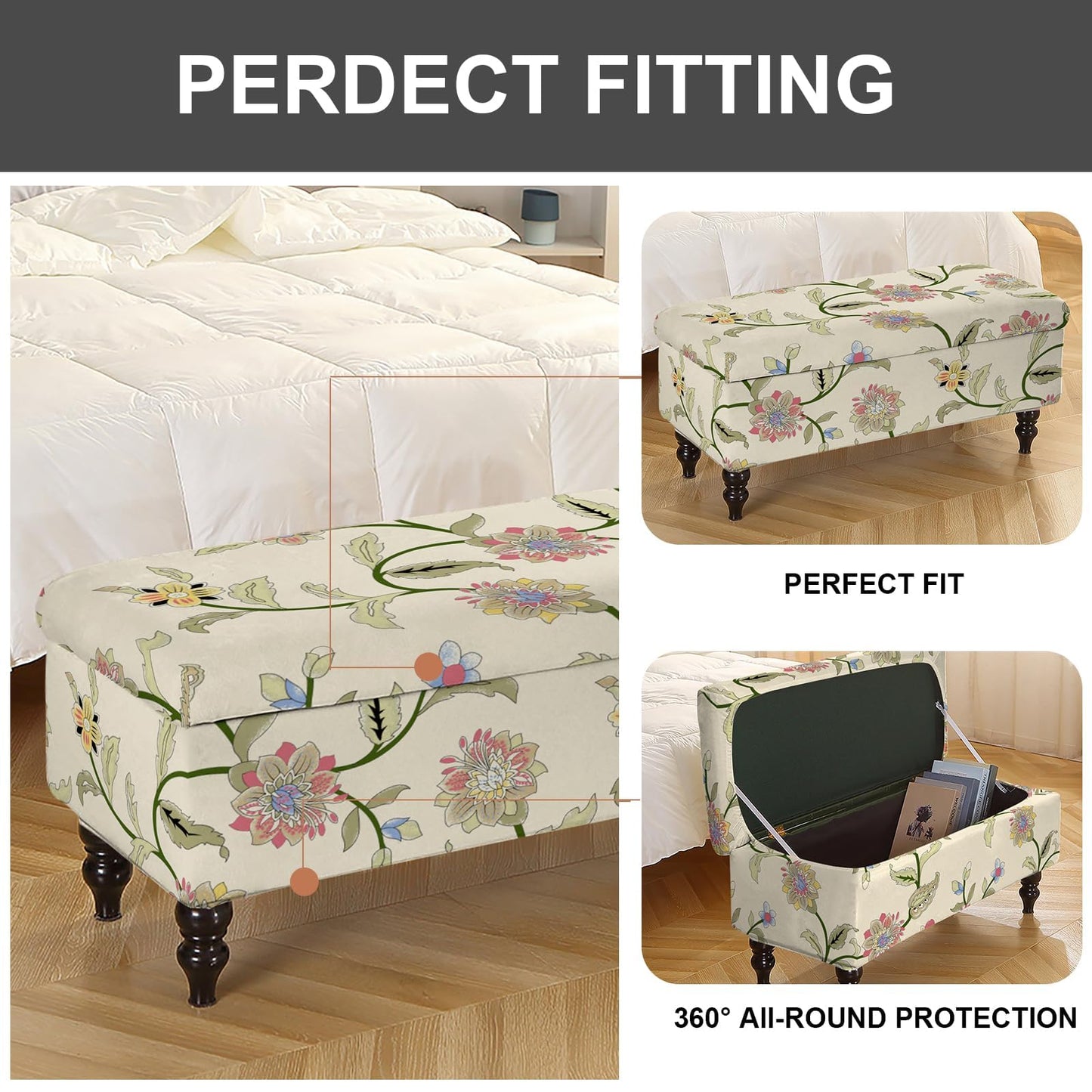 Eco-Ancheng Storage Ottoman Cover Rectangle Ottoman Slipcover Folding Storage Bench Cover Footrest Stool Slipcover Footstool Furniture Protector with Nonslip Elastic Bottom for Living Room (Medium 08)