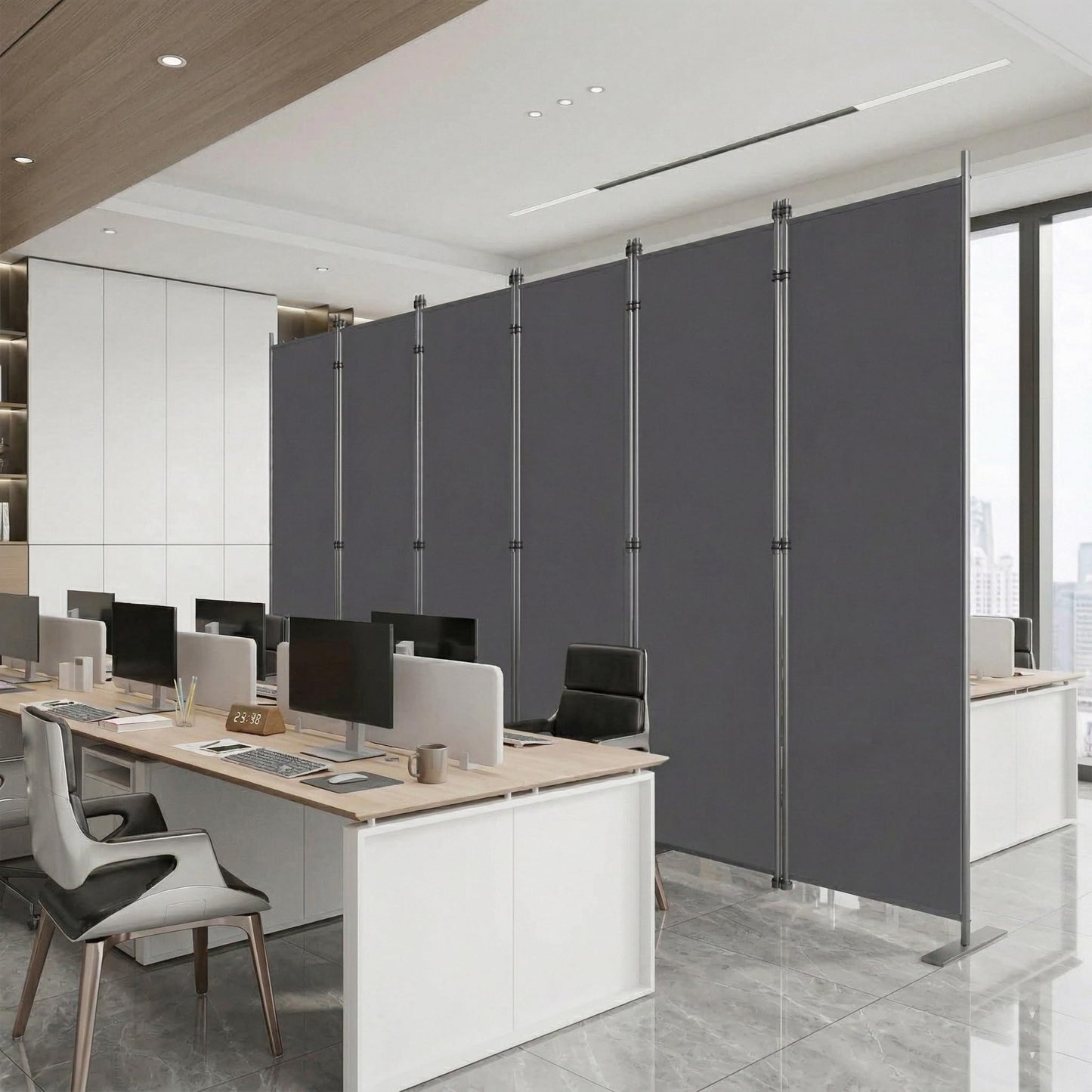 6-Panels Room Divider, 6FT Tall Freestanding Privacy Screen, Portable Partition with Non-Slip Base for Home Office, Bedroom, Studio Room Separation 120" W X 71" H Gray