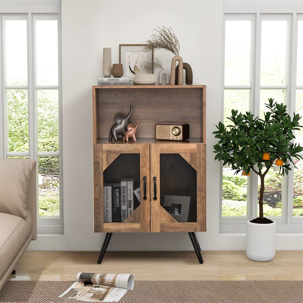 Double Door Kitchen Storage Buffet Sideboard with Wine Rack and Glass Shelf Dining Cabinet (D As Shown)