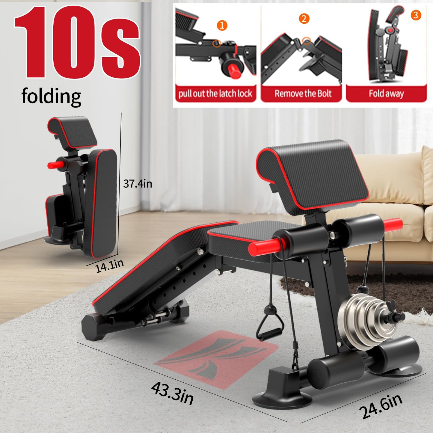 K KiNGKANG Adjustable Weight Bench,1050 lbs Foldable Workout Bench with 8 Back Positions, Incline Decline Flat Exercise Bench for Home Gym Full Body Strength Training