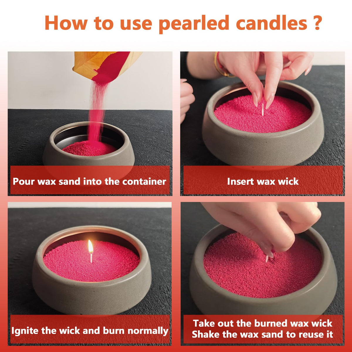 DRMAISON Pearled Candle Wax Sand DIY Kit - 17.6 oz, Bright Red, Non-Toxic&Smoke-Free, Refillable with 30 Wicks, Long-Lasting Flame, Highly Customizable for Wedding, Party&Holiday Decor