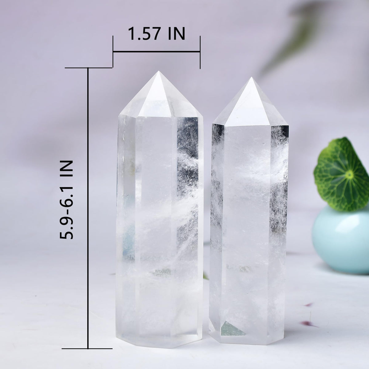 WUYOUSHI Large Clear Quartz Healing Crystal Towers 5.9" -6.1" Natural Crystal Wand 6 Faceted Chakra Crystal Point Reiki Meditation Therapy Home Decoration Gift (1-1.2lb)