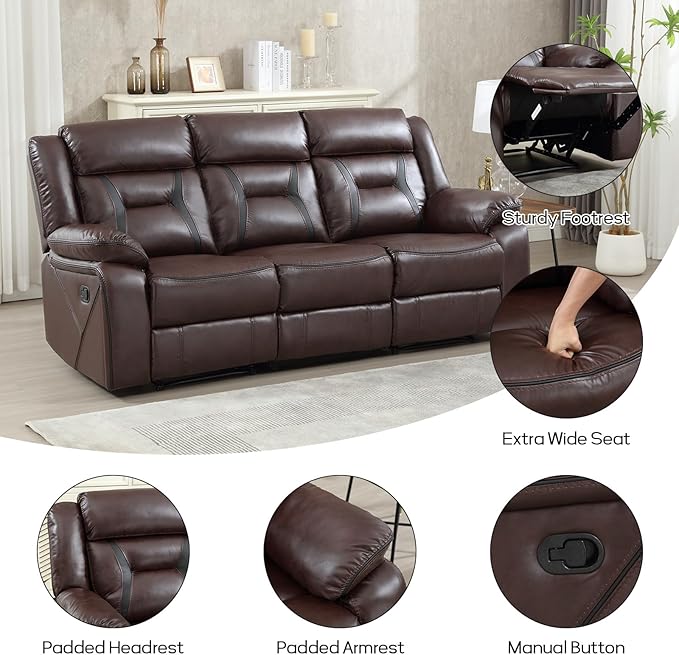 EBELLO Faux Leather Recliner Sofa Furniture Set