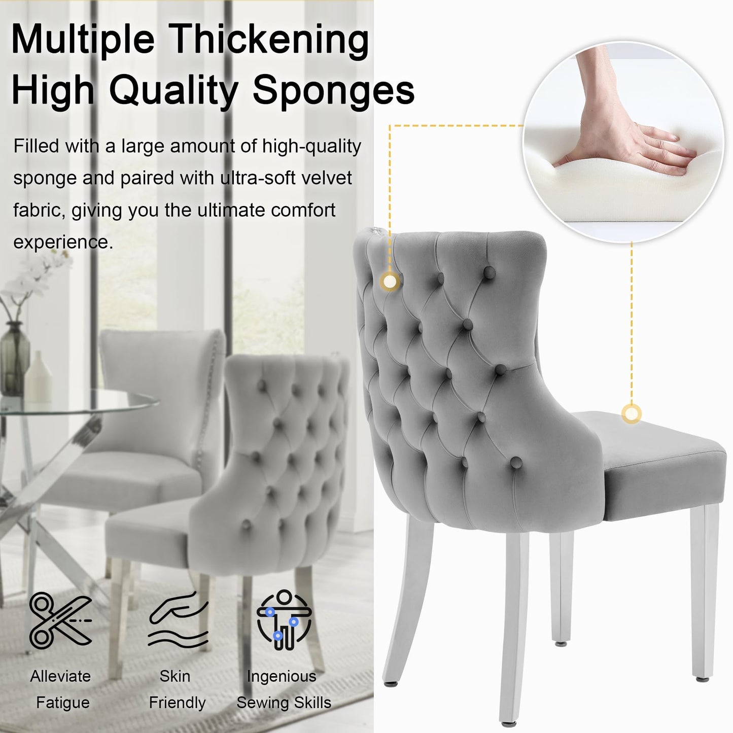 UDAX Velvet Dining Chairs Set of 4, Upholstered Tufted Backrest Sillas de Comedor, Luxurious Dining Chairs with Stainless Steel Legs, Modern Seating for Kitchen, Bedroom & Living Room