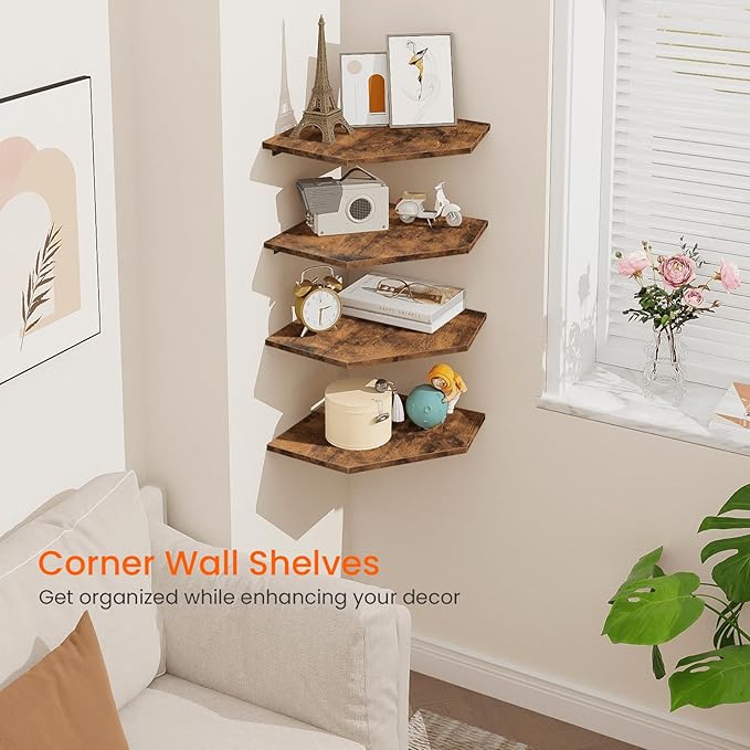 Homode Corner Shelf Wall Mount, Wood Corner Hanging Shelves