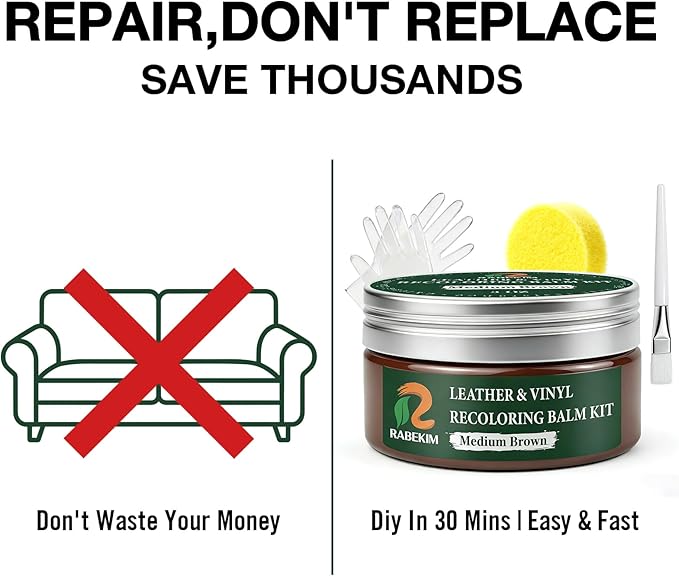 Medium Brown Leather Repair Kit, Leather Recoloring Balm – Restore & Repair