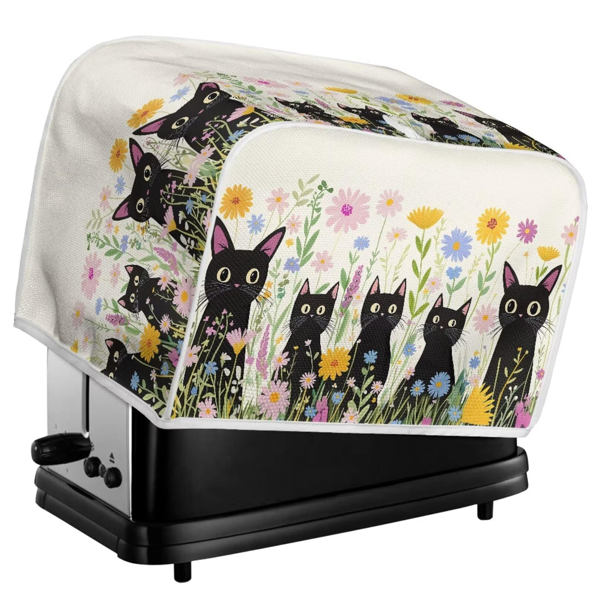 ASQVTIFE Cute Black Cat Toaster Cover 4 Slice Wide Slot Toaster Oven Covers for Kitchen Counter Black Cat Kitchen Bakeware Protector Fits for Most Standard 4 Slice Toasters