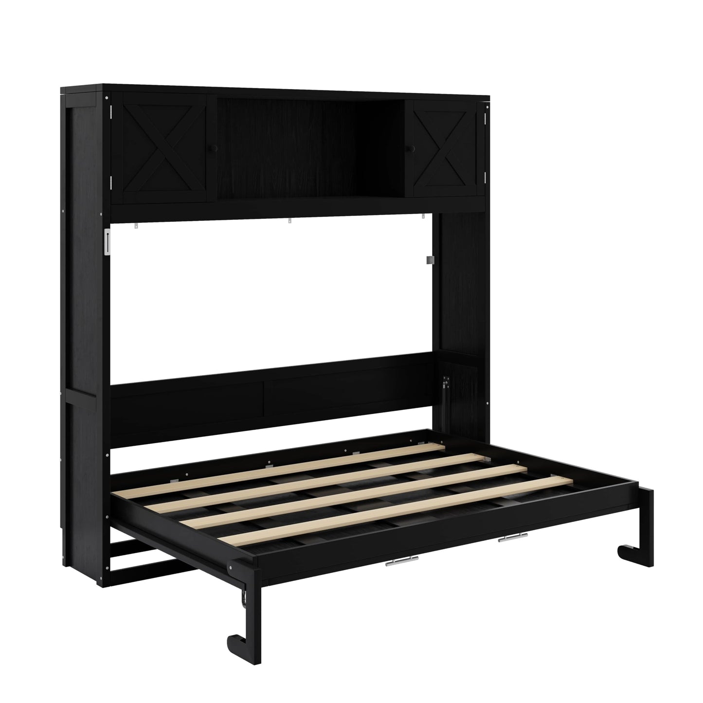 YunNianYang Full Size Black Murphy Bed with Storage Cabinets