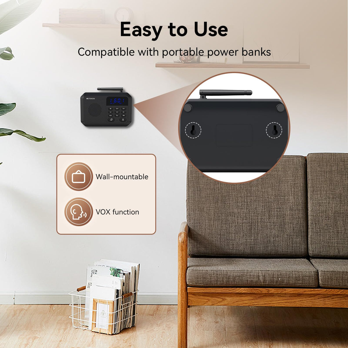 Retekess TH201 Wireless Intercom System, Room to Room Intercom, 1 Mile Working Distance, Plug and Play, Intercom Communication System for Business