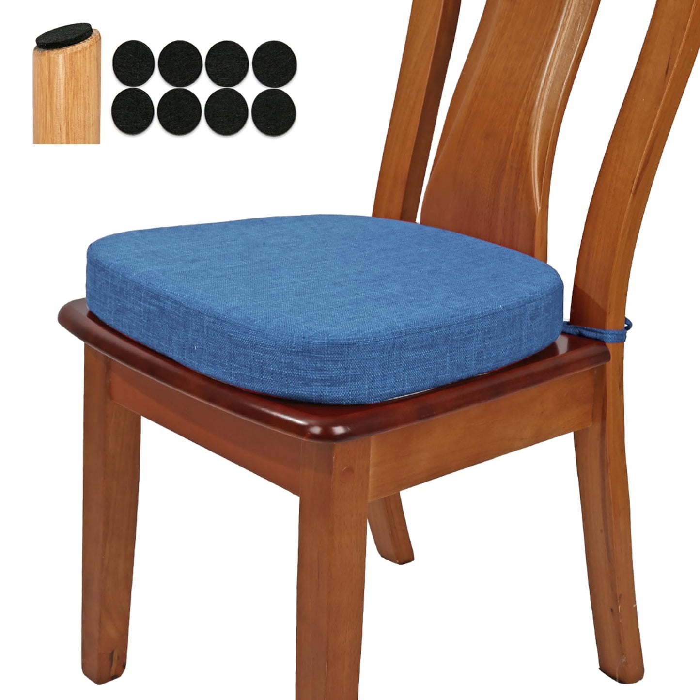 BUYUE Thickened 2.5" Friendly Woven Fabric Dining Chair Cushion, U-Shape High Density Foam Comfortable Chair Pad for Kitchen, Slip Resistant Indoor Seat Cushion (1 Piece, Dark Blue)