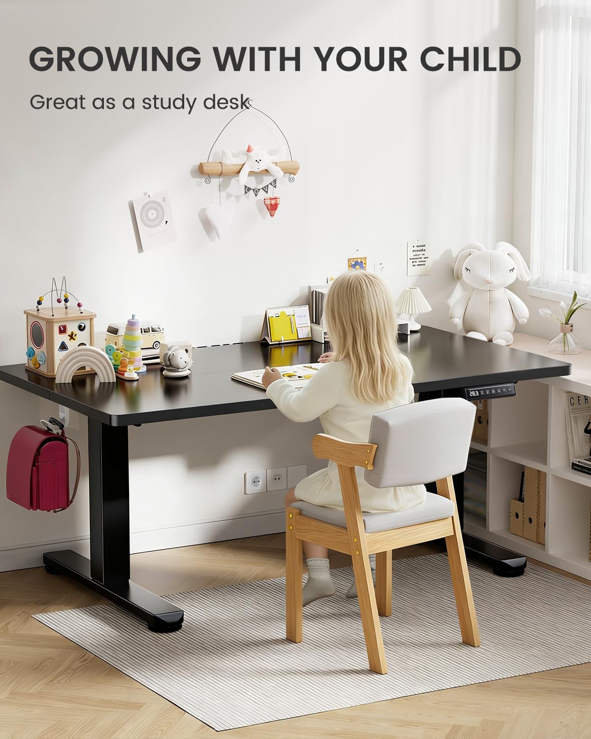 ErGear Low Height Adjustable Desk, Lifts 18.9-28.4 Inches, 35 X 20 Inches Electric Standing Desk for Kids, 4 Height Memory Settings & Storage Hooks, Home Office Computer Table & Study Desk, Black
