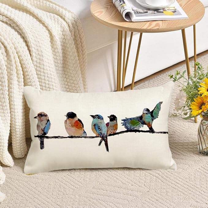 RABUSOFA Outdoor Pillow Covers Waterproof 12x20, Outdoor Bird Lumbar Throw