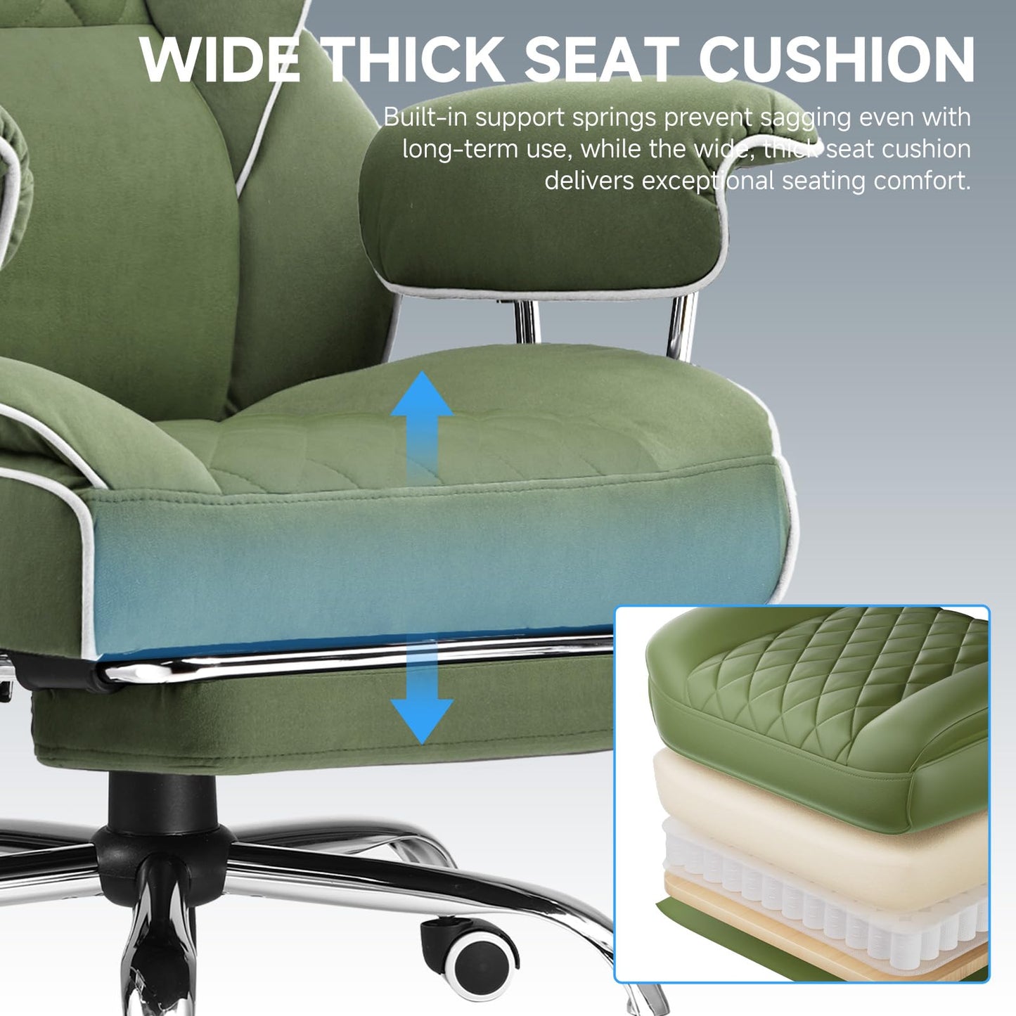 GTPLAYER Gaming Chair,Office Chair with Pocket Spring Lumbar Support, Ergonomic Comfortable Wide Office Desk Computer Chair with Outward Fixed Soft Armrests and Footrest (Fabric, Green)